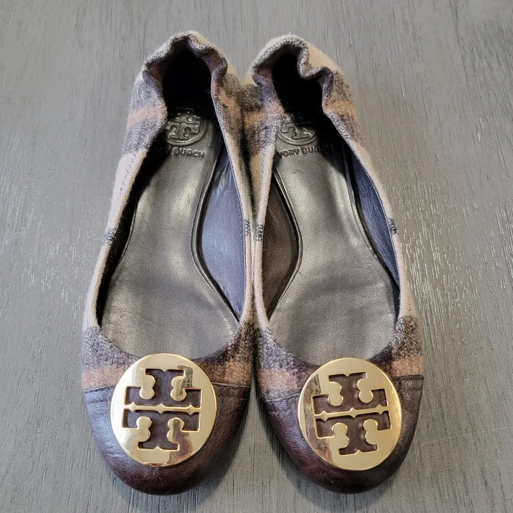 Tory Burch Serena Plaid Ballet Flat Shoe‎ Size 7